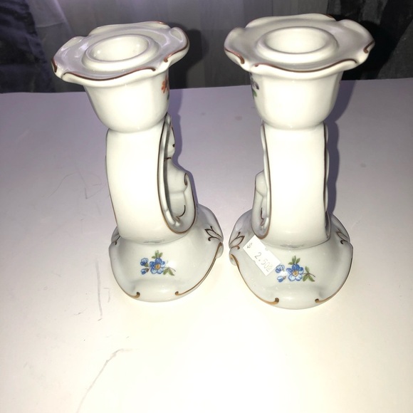 Ornate White and Orange Candlestick Holders - Floral Accents by Weimar Germany - Picture 3 of 7